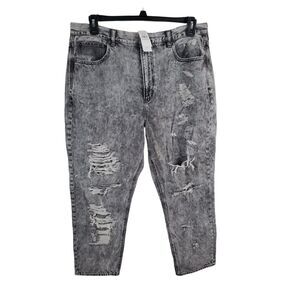 American Eagle Jeans Plus Size 18 Womens Mom Jean High Rise Distressed Grey Acid